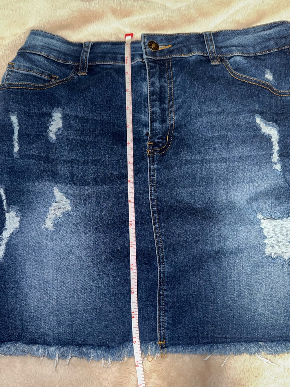 Dark Blue Distressed Denim Skirt - Women - Picture 7 of 9